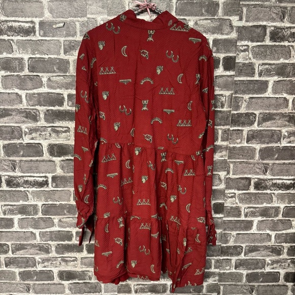 Double D Ranch Red Tiered Western Trails Tie Rodeo Cowgirl Midi dress - Picture 12 of 13